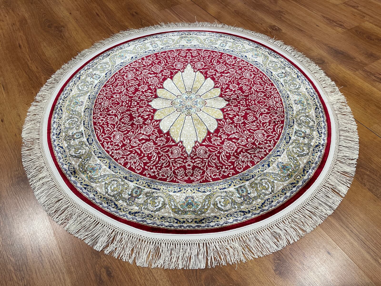 Quality Carpet Bamboo Rug Round 40014B Red by Camel Carpet