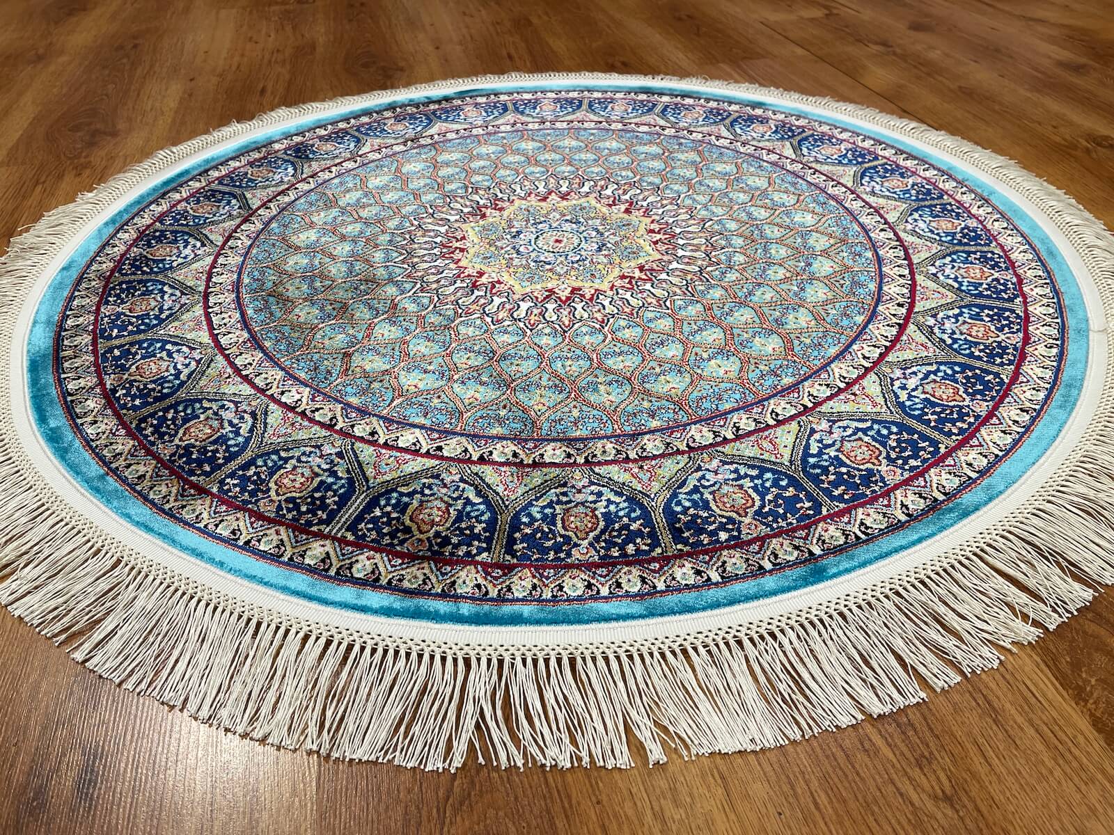Quality Carpet Bamboo Rug Round 40445A Turkuaz by Camel Carpet