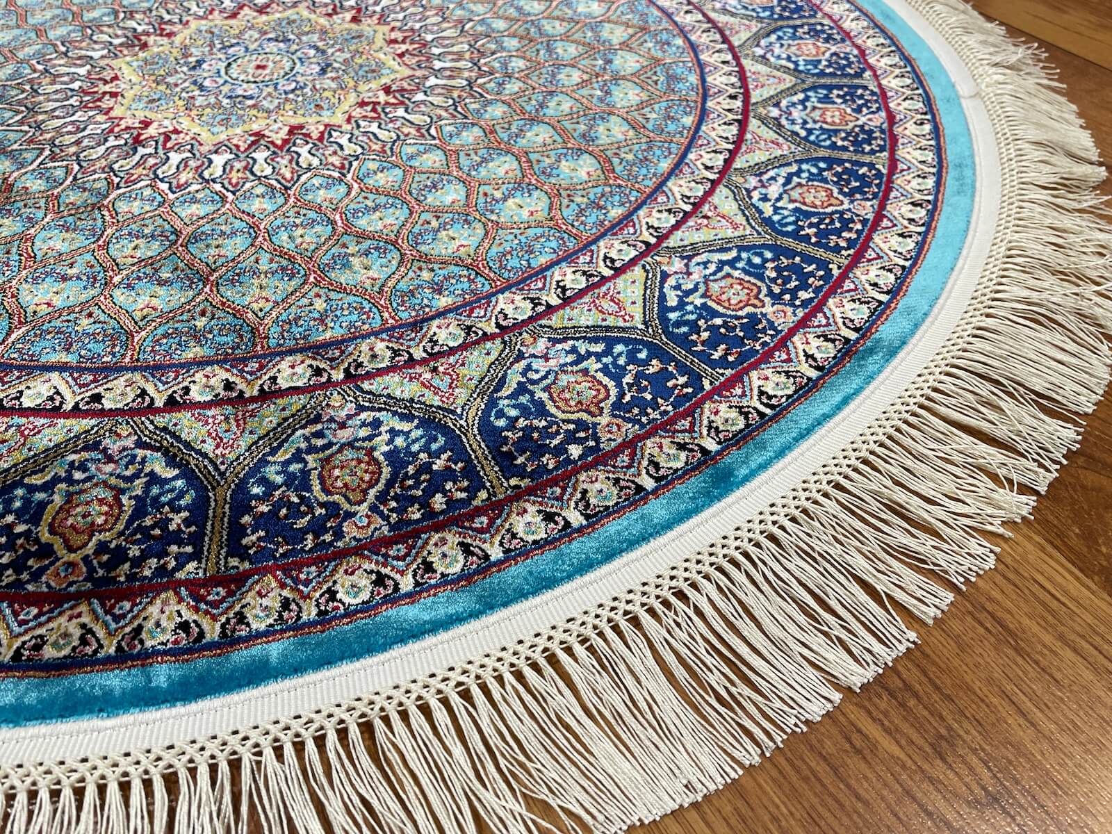 Quality Carpet Bamboo Rug Round 40445A Turkuaz by Camel Carpet