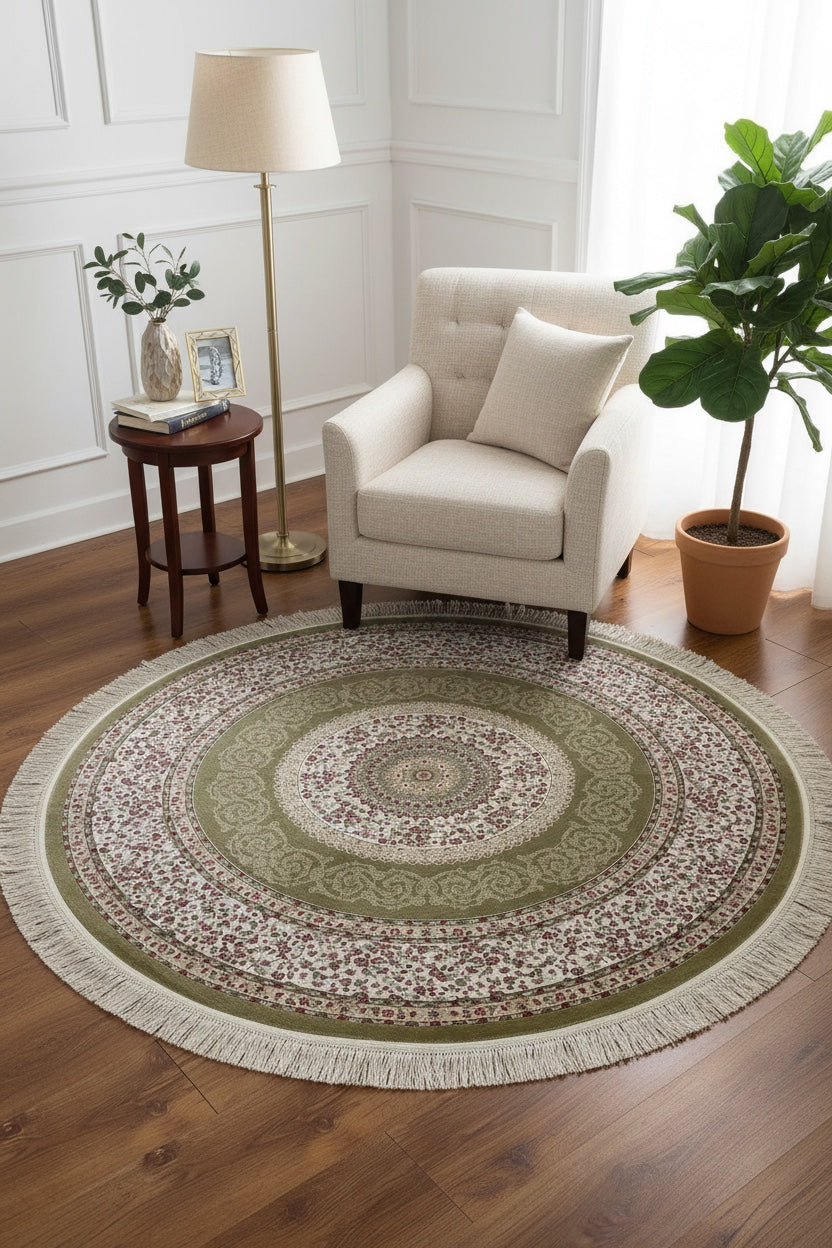 Quality Carpet Bamboo Rug Round – 4608D by Camel Carpet