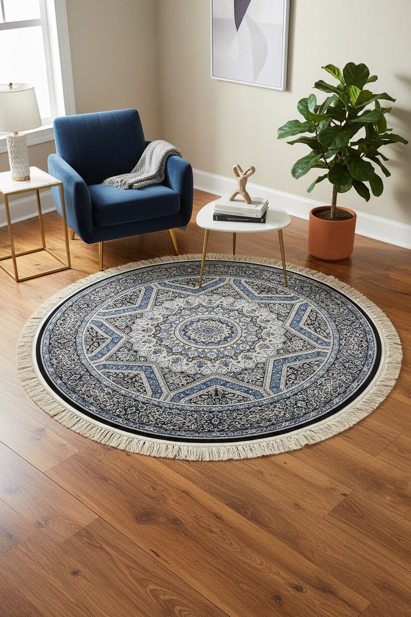 Quality Carpet Bamboo Rug Round – 5157B by Camel Carpet