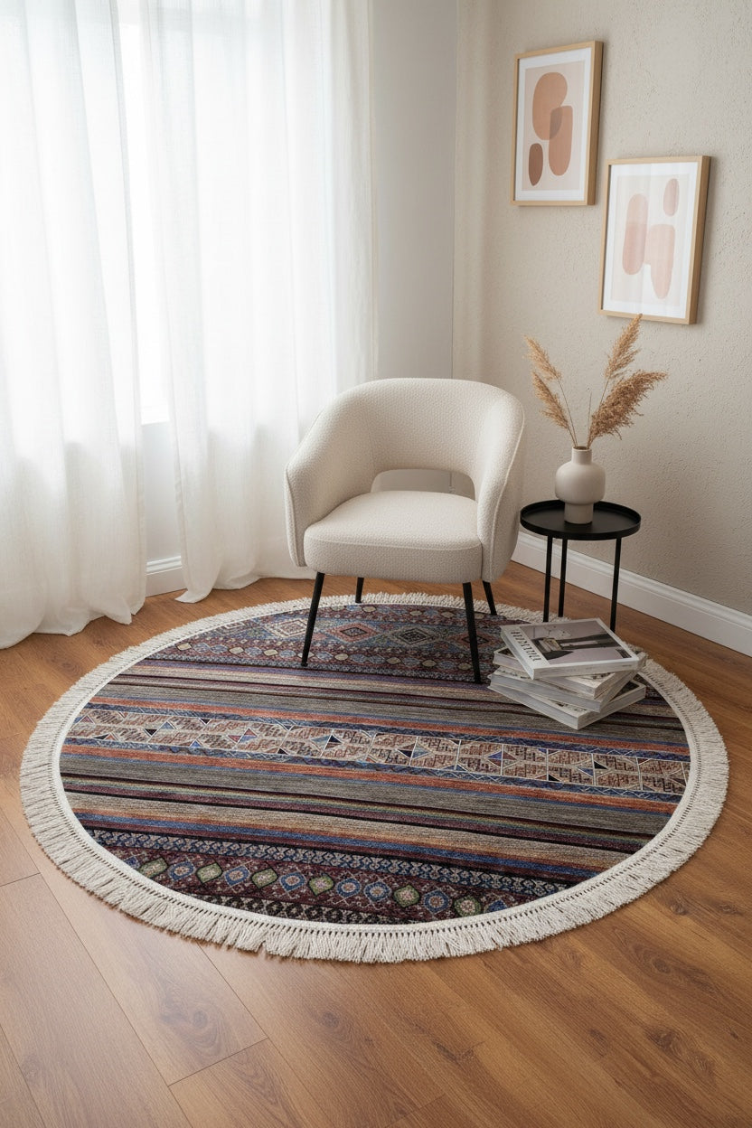 Quality Carpet Bamboo Rug Round – 5171A by Camel Carpet