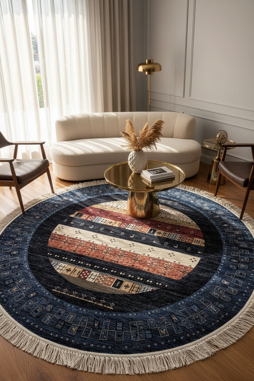 Quality Carpet Bamboo Rug Round – 6475B by Camel Carpet