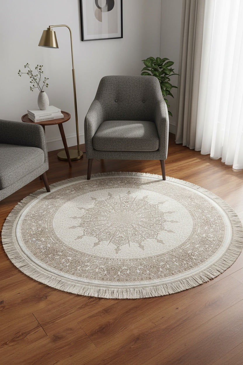 Quality Carpet Bamboo Rug Round – 7544B by Camel Carpet