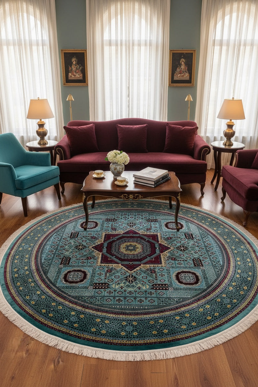 Quality Carpet Bamboo Rug Round – 8141A by Camel Carpet