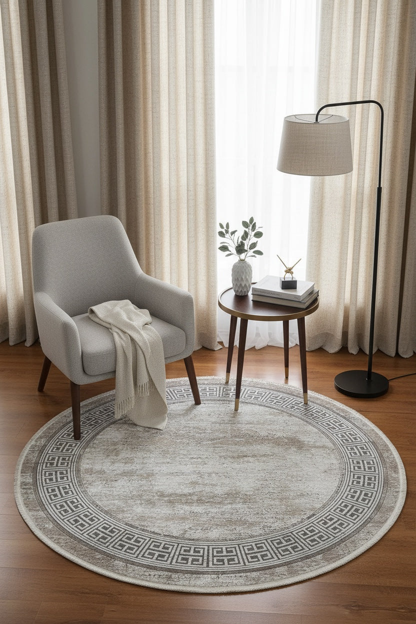Quality Carpet Bamboo Rug Round – 0837C by Camel Carpet