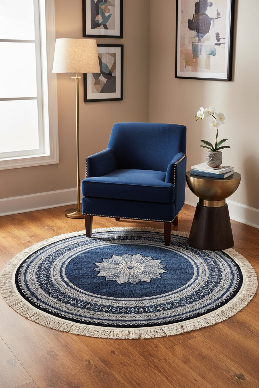 Quality Carpet Bamboo Rug Round – 9179C by Camel Carpet