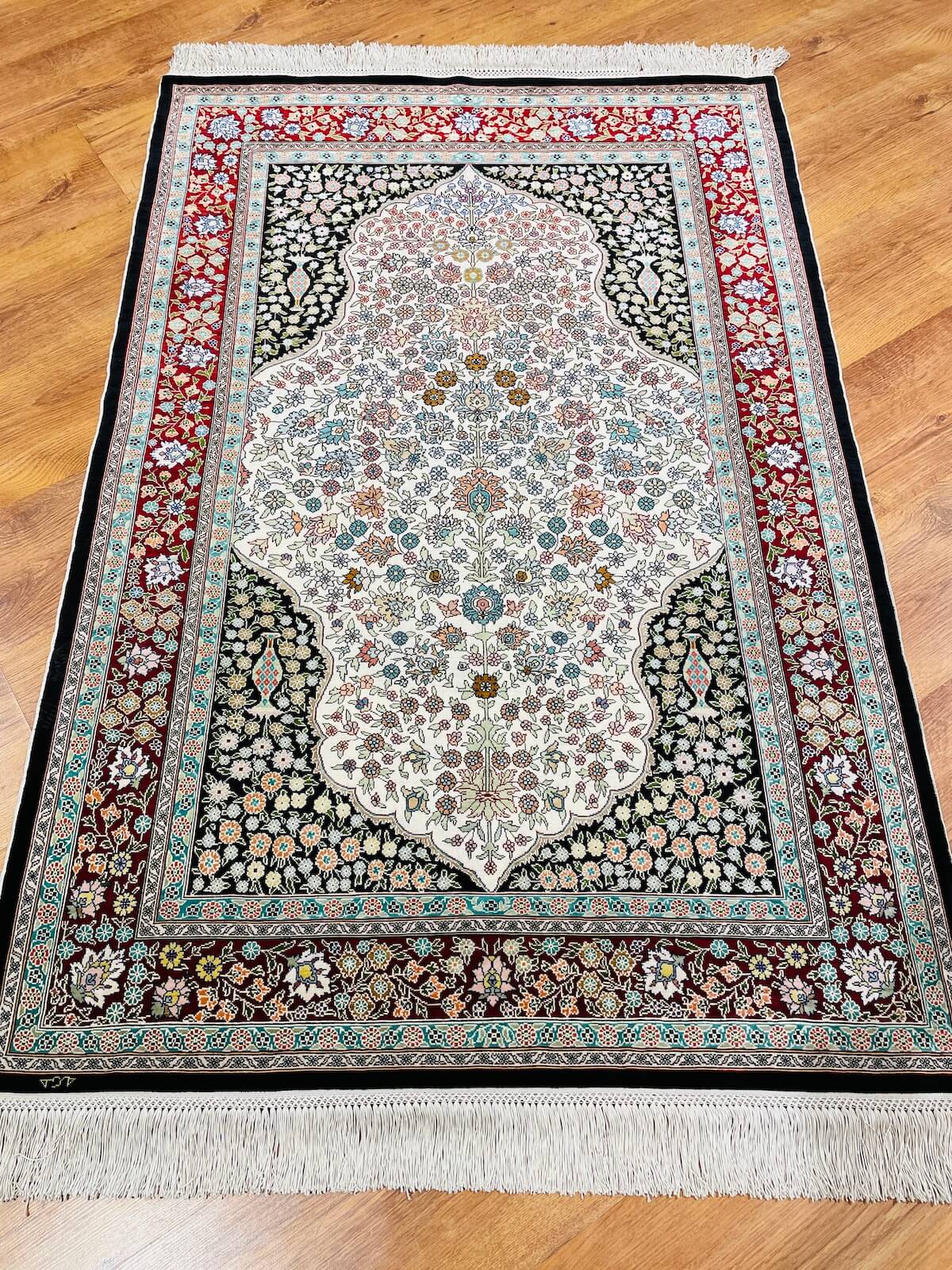 Pure Silk Medallion Handwoven Rug – 078896 by Camel Carpet