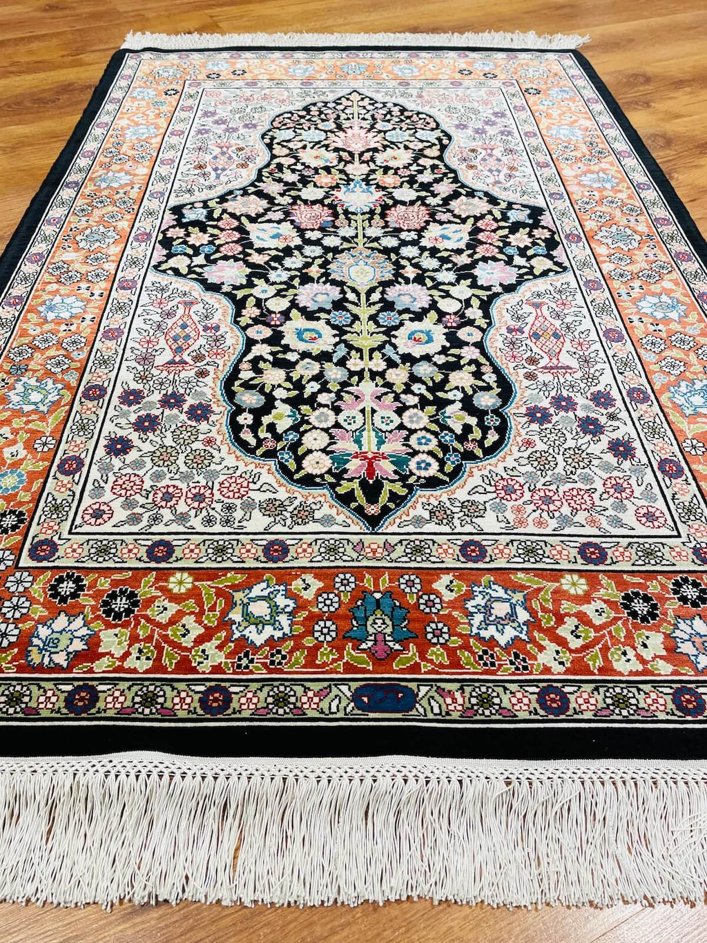 Pure Silk Medallion Handwoven Rug – 078898 by Camel Carpet