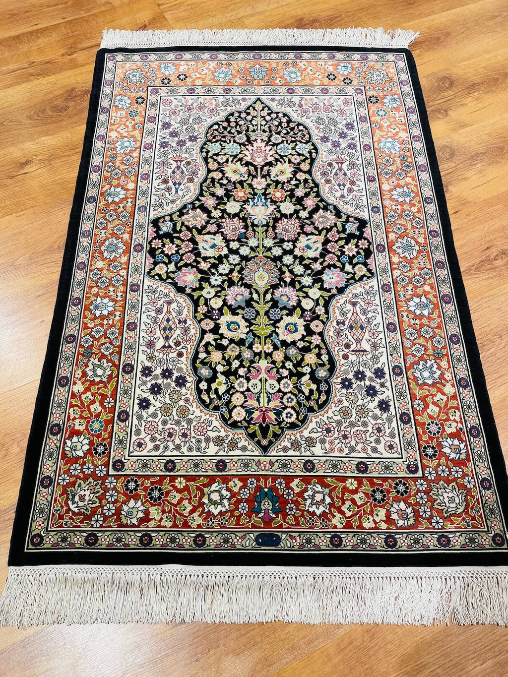 Pure Silk Medallion Handwoven Rug – 078898 by Camel Carpet