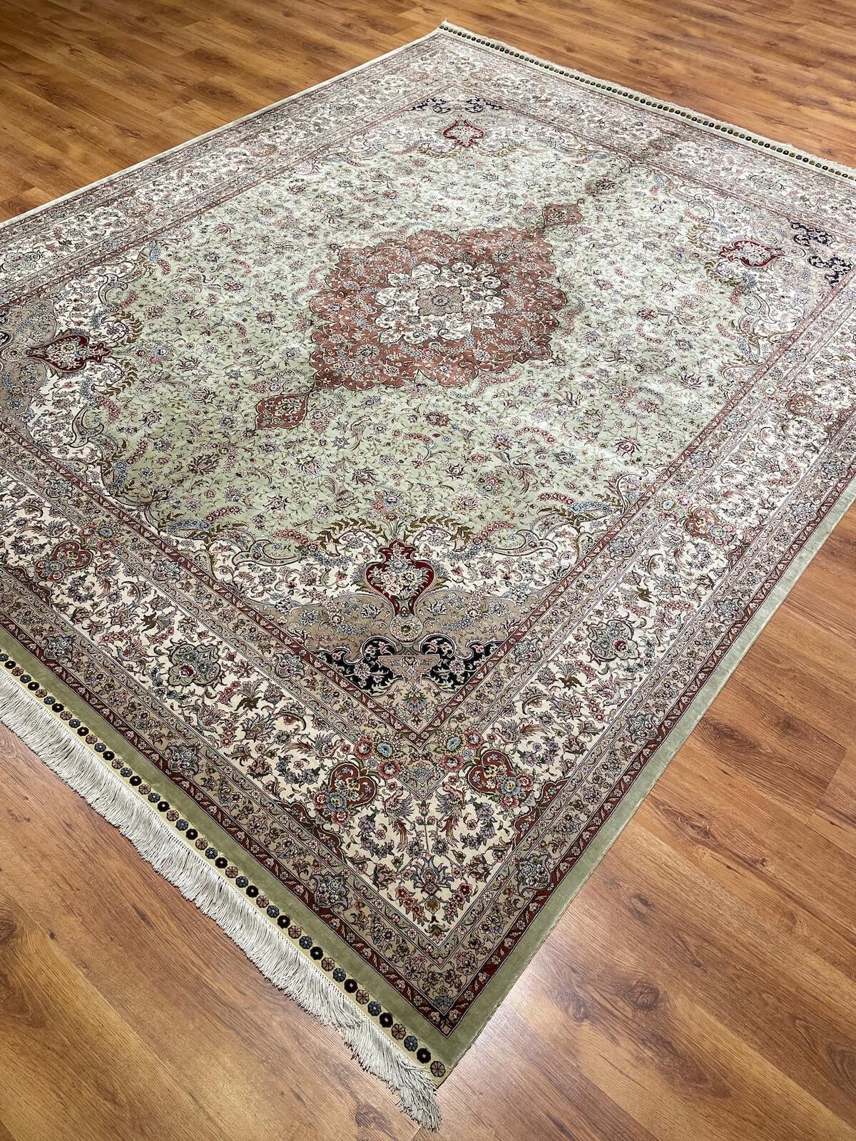 Pure Silk Medallion Handwoven Rug – 077764 by Camel Carpet