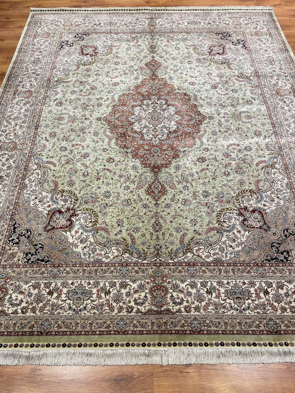 Pure Silk Medallion Handwoven Rug – 077764 by Camel Carpet