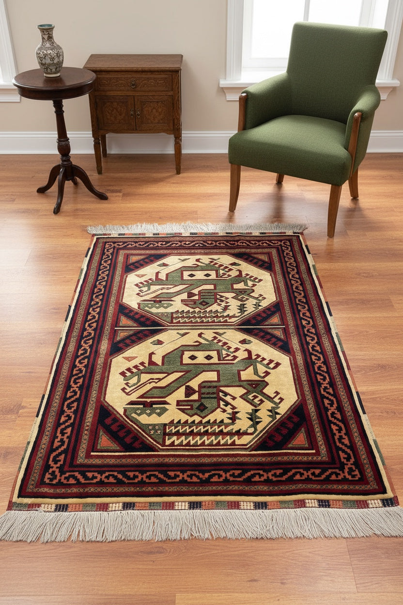 Sahra Dragon Usak Handwoven Rug – 108X142 by Camel Carpet