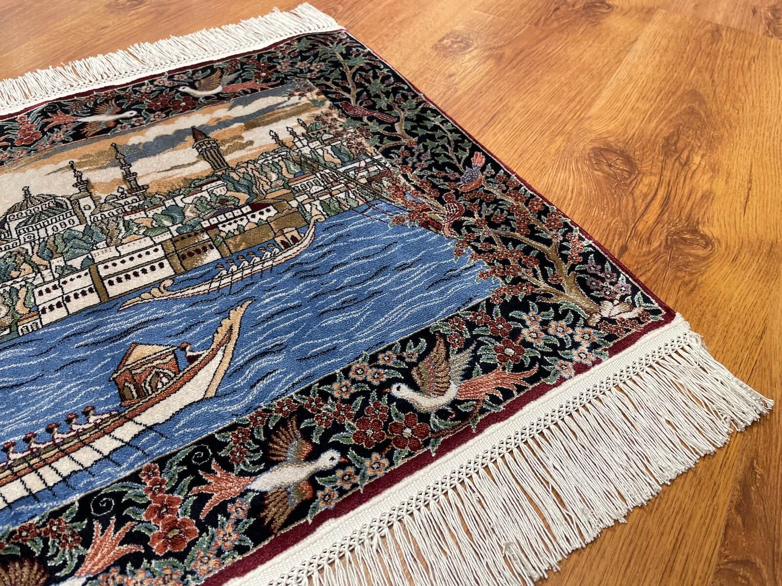Shawl Patterntanat Kayigi Patterned Tablo Bamboo Rug by Camel Carpet