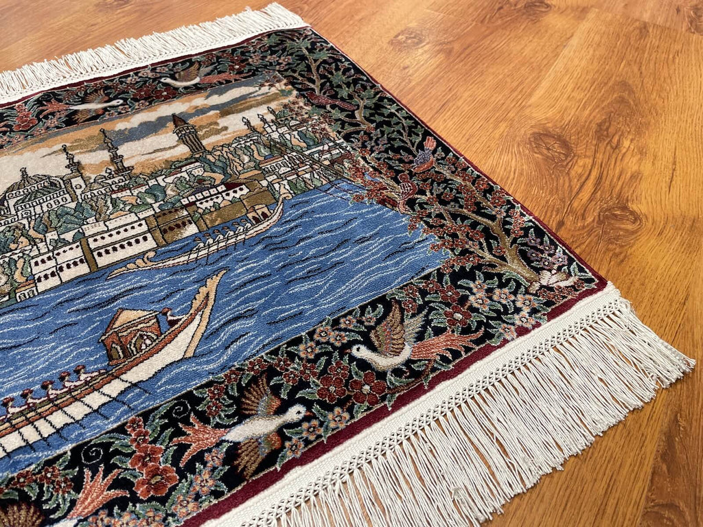 Shawl Patterntanat Kayigi Patterned Tablo Bamboo Rug by Camel Carpet