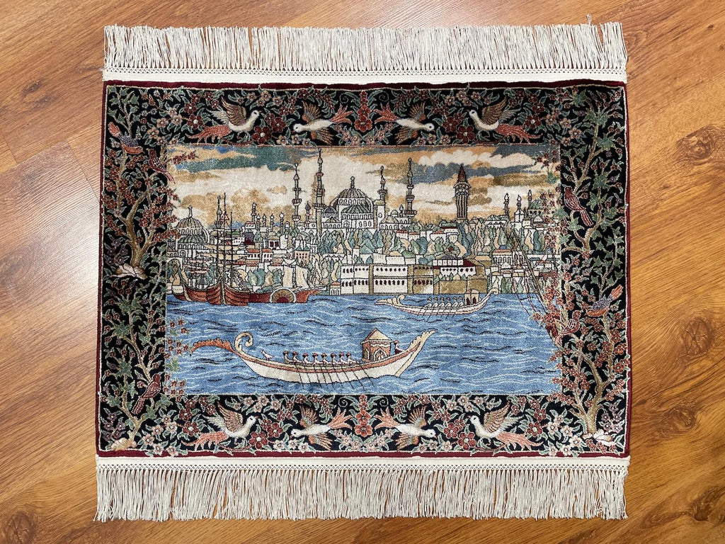 Shawl Patterntanat Kayigi Patterned Tablo Bamboo Rug by Camel Carpet