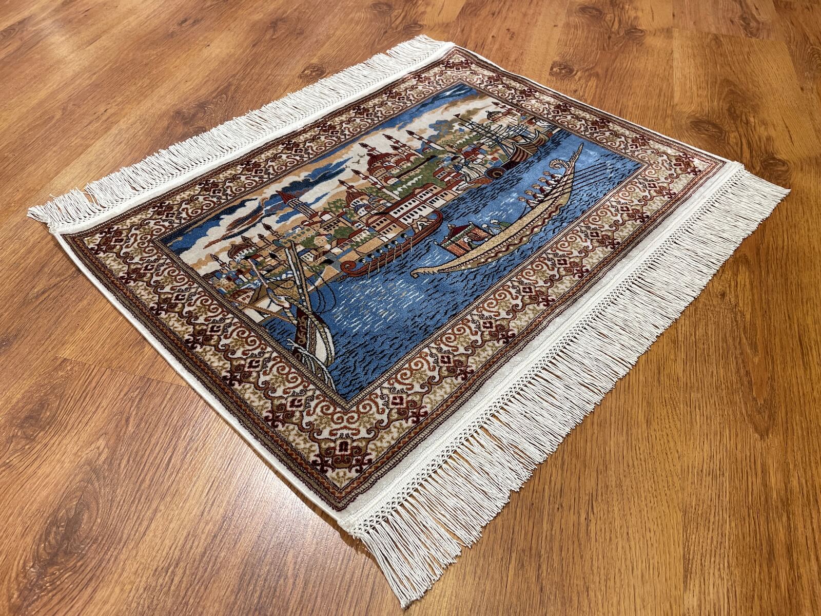 Shawl Patterntanat Kayigi Patterned Tablo Bamboo Rug by Camel Carpet