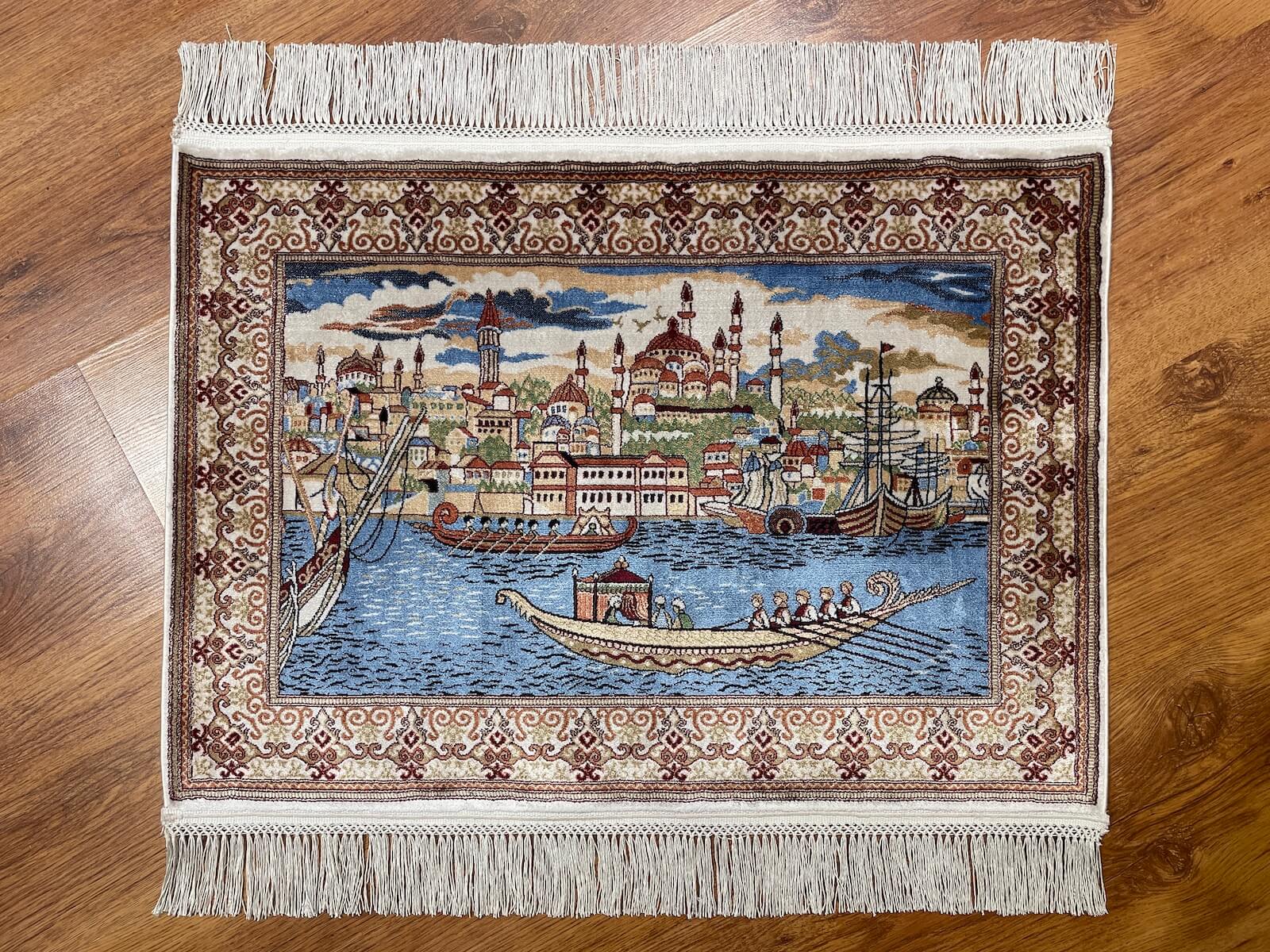 Shawl Patterntanat Kayigi Patterned Tablo Bamboo Rug by Camel Carpet