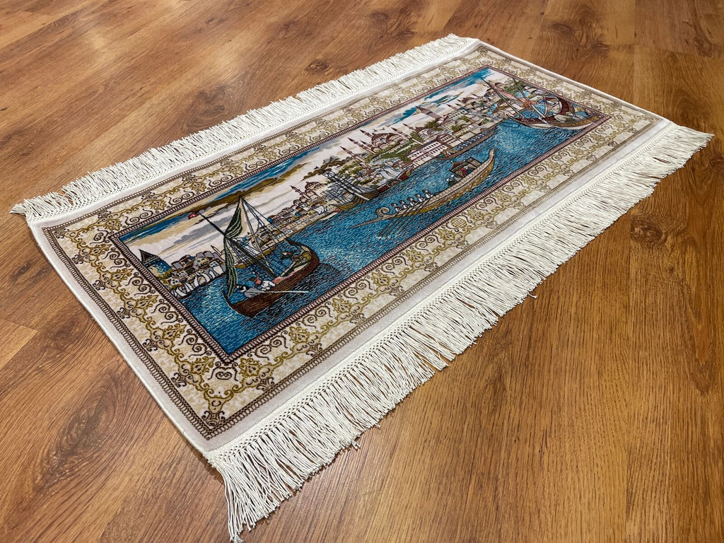 Shawl Patterntanat Kayigi Patterned Tablo Bamboo Rug by Camel Carpet