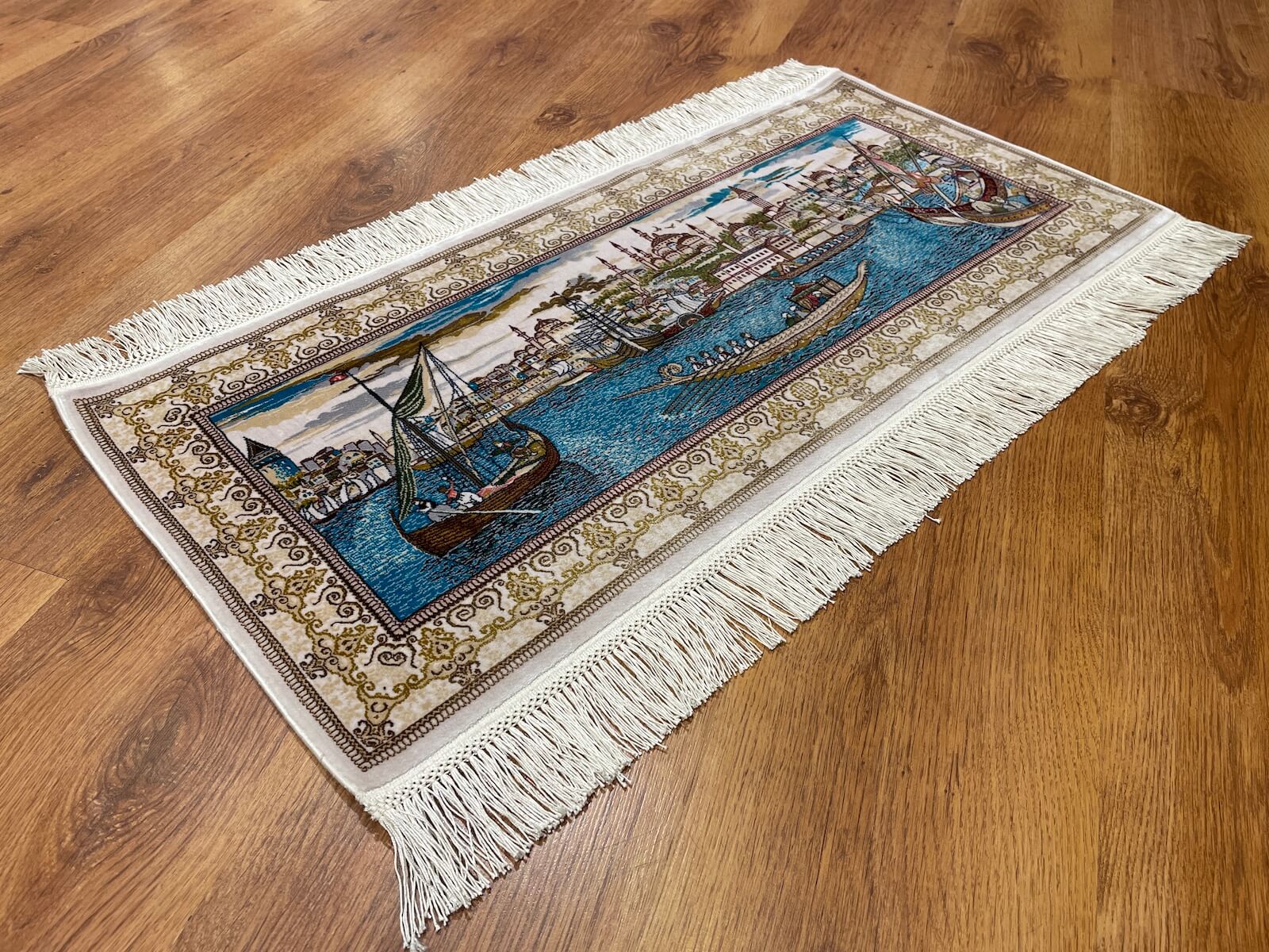Shawl Patterntanat Kayigi Patterned Tablo Bamboo Rug by Camel Carpet