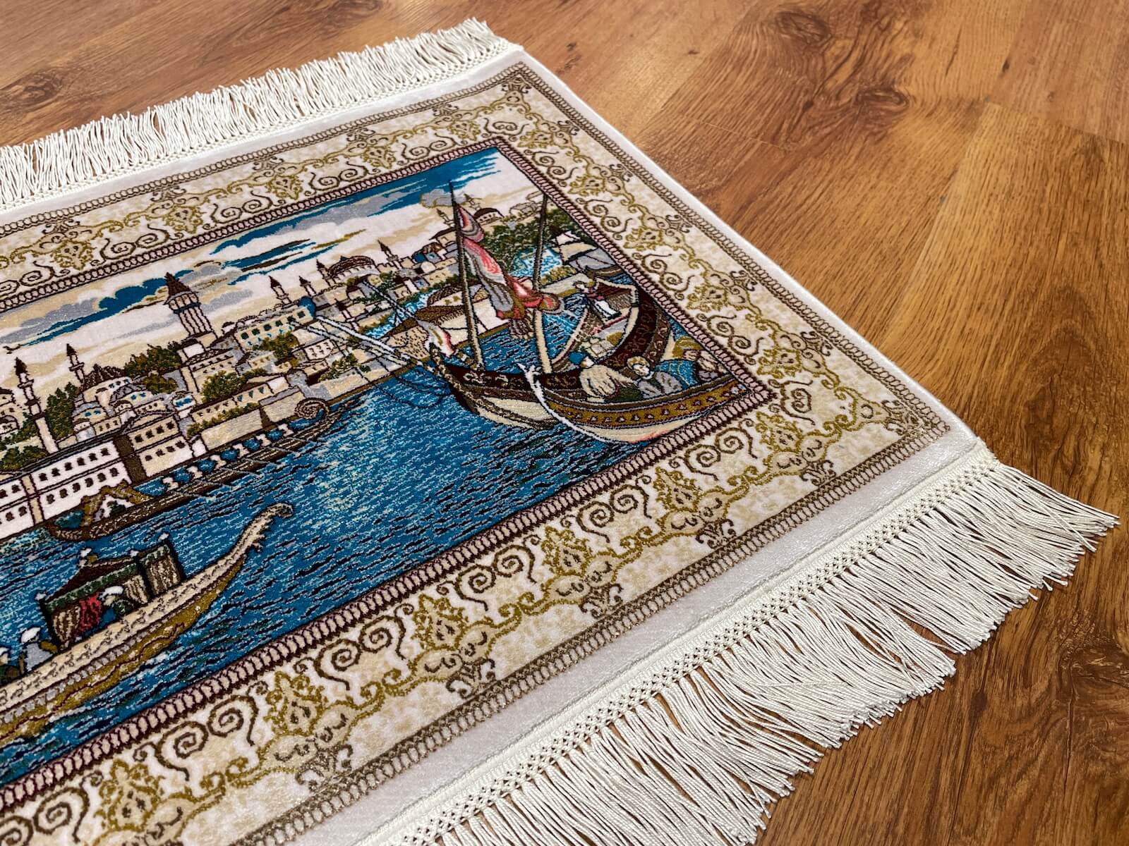 Shawl Patterntanat Kayigi Patterned Tablo Bamboo Rug by Camel Carpet