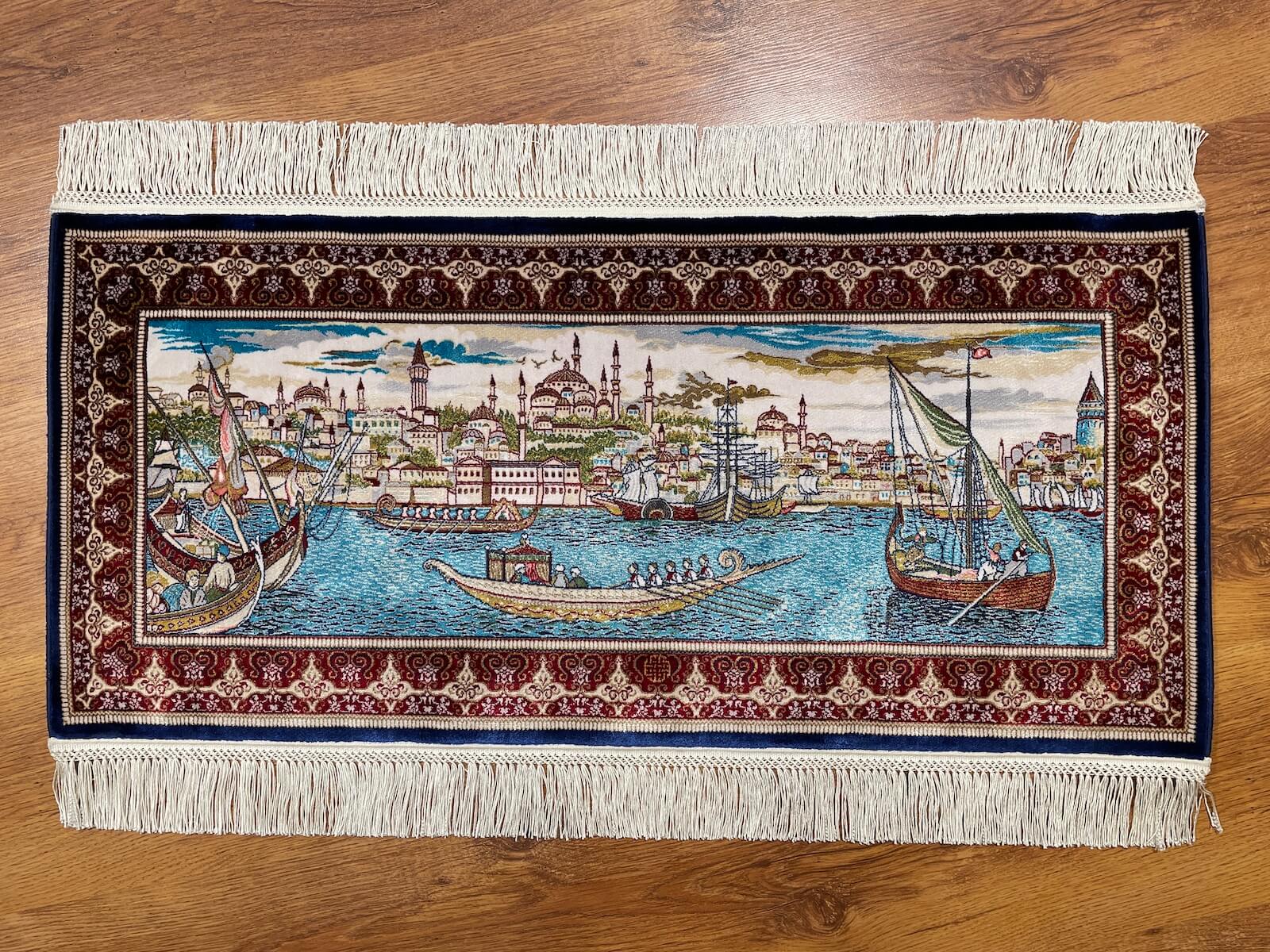 Shawl Patterntanat Kayigi Patterned Tablo Bamboo Rug by Camel Carpet