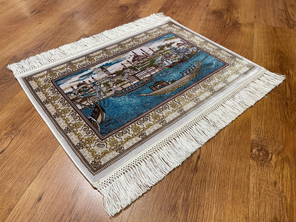 Shawl Patterntanat Kayigi Patterned Tablo Bamboo Rug by Camel Carpet