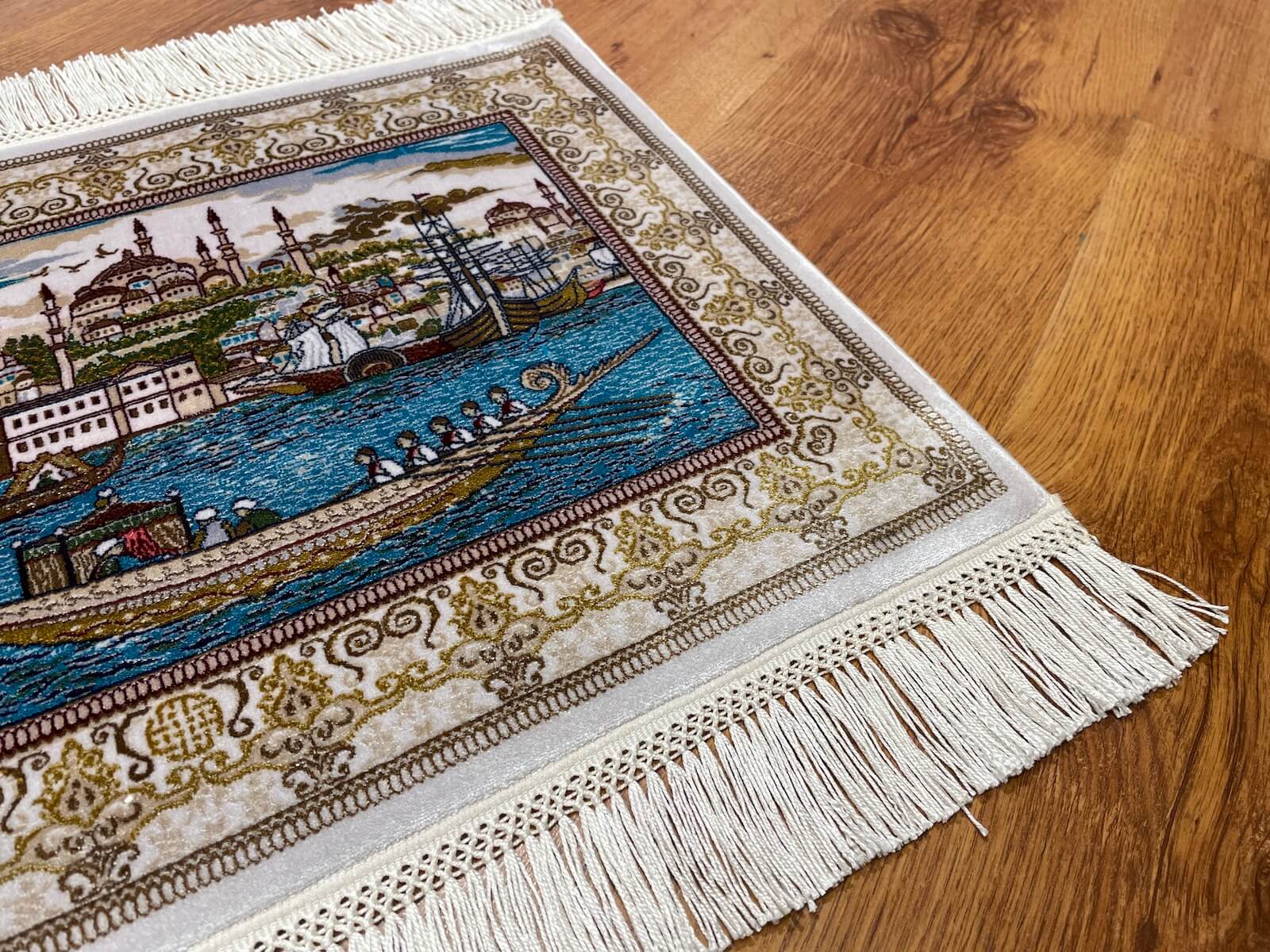 Shawl Patterntanat Kayigi Patterned Tablo Bamboo Rug by Camel Carpet