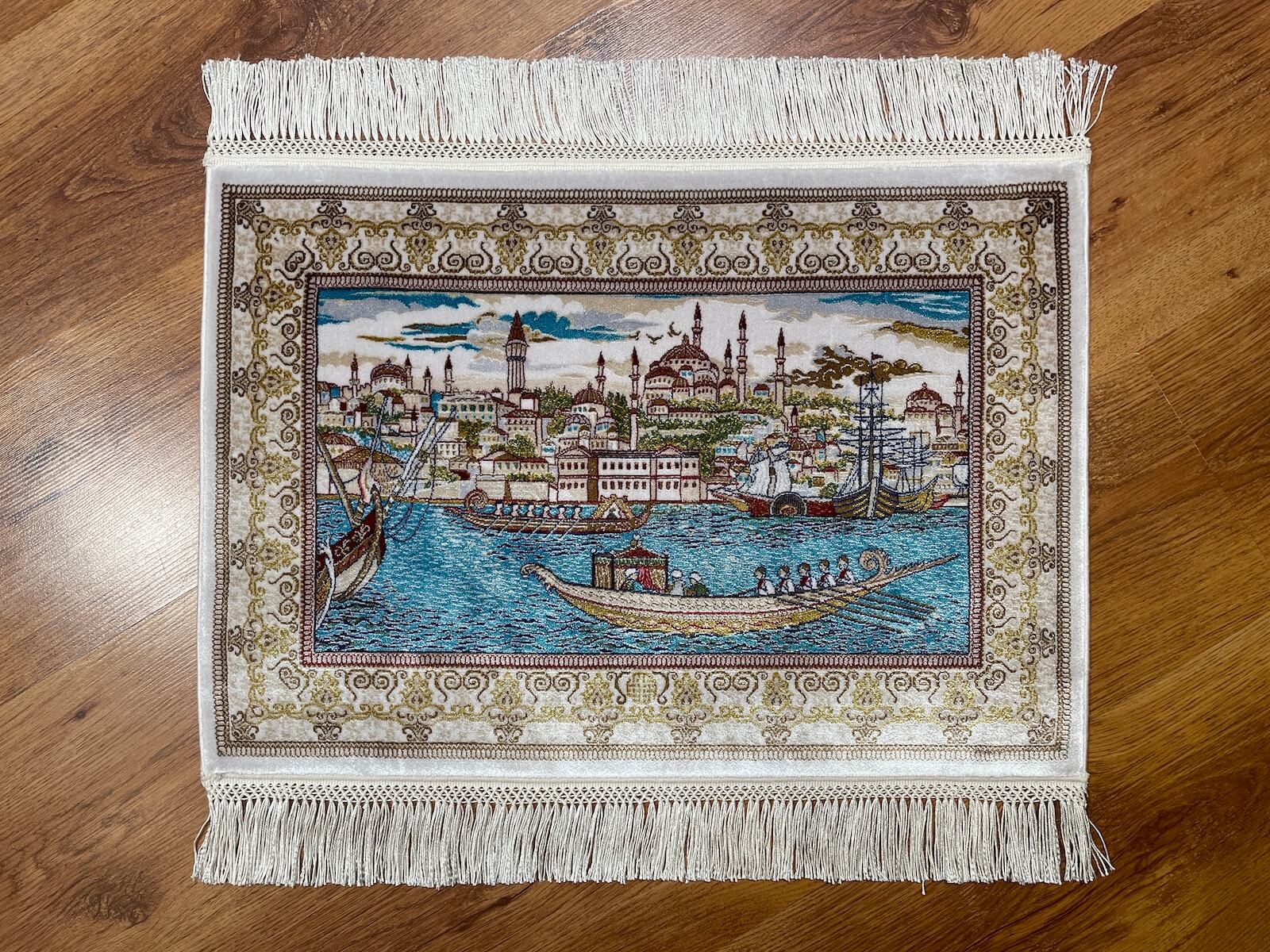 Shawl Patterntanat Kayigi Patterned Tablo Bamboo Rug by Camel Carpet