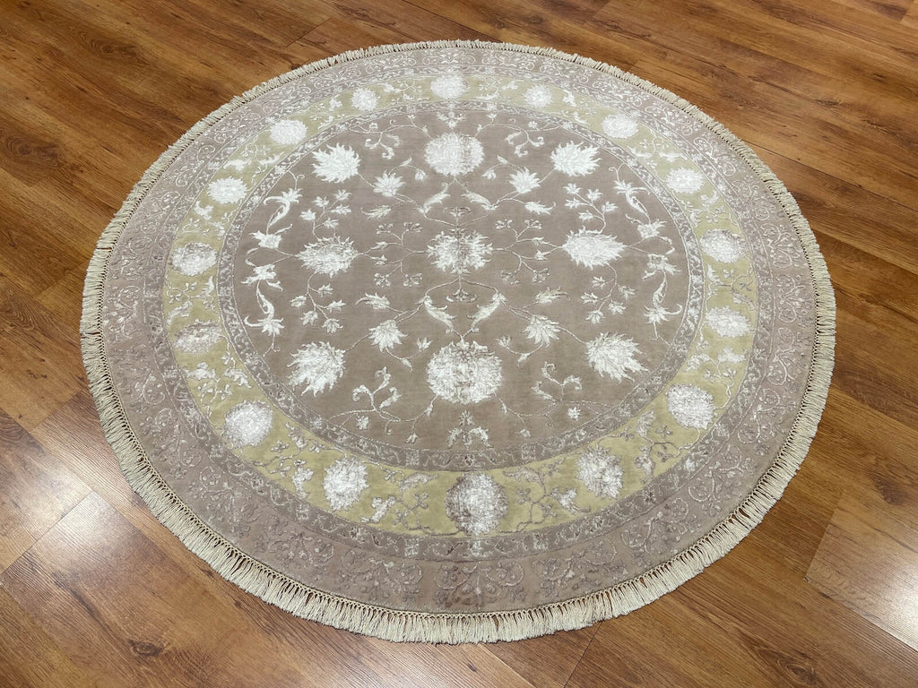 Siraze Silk-Blend Usak Handwoven Round Rug – 062305 by Camel Carpet