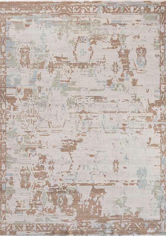 SYMRNA-5203 handcrafted wool rug in ivory, taupe, pale blue with neutral abstract styling