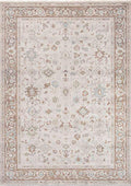 SYMRNA-5204 handcrafted wool rug in ivory, taupe, pale blue, blush with framed oushak styling