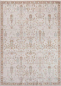 SYMRNA-5205 handcrafted wool rug in ivory, taupe, pale blue, sand with botanical repeat styling