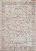 SYMRNA-5206 handcrafted wool rug in ivory, taupe, pale blue, beige with faded framed field styling