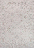 SYMRNA-5208 handcrafted wool rug in ivory, taupe, pale blue, beige with minimal scattered motifs styling
