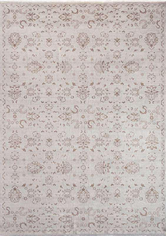 SYMRNA-5211 handcrafted wool rug in ivory, taupe, pale blue, blush with delicate all-over floral styling