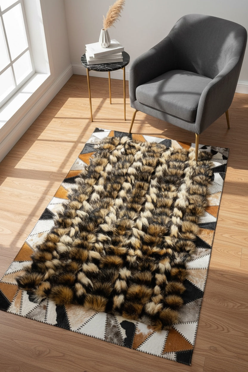 Rakun Original Leather Rug – 120X180 by Camel Carpet
