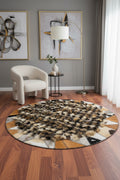 Rakun Round Original Leather Rug – 150X150 by Camel Carpet
