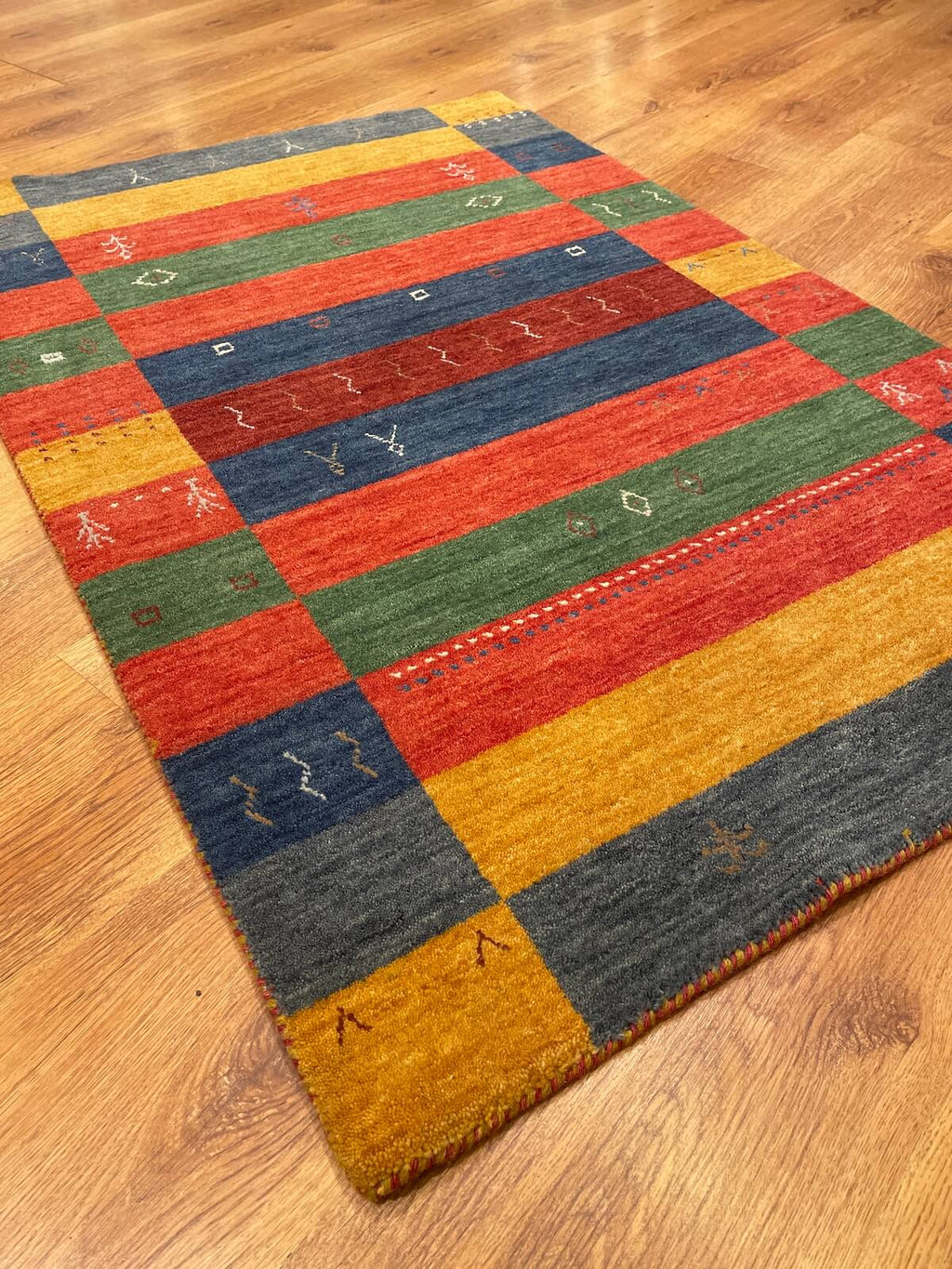 Tribal Handwoven Rengarenk Wool Rug by Camel Carpet