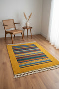 Tribal Handwoven Yellow Wool Rug – 88X126 by Camel Carpet