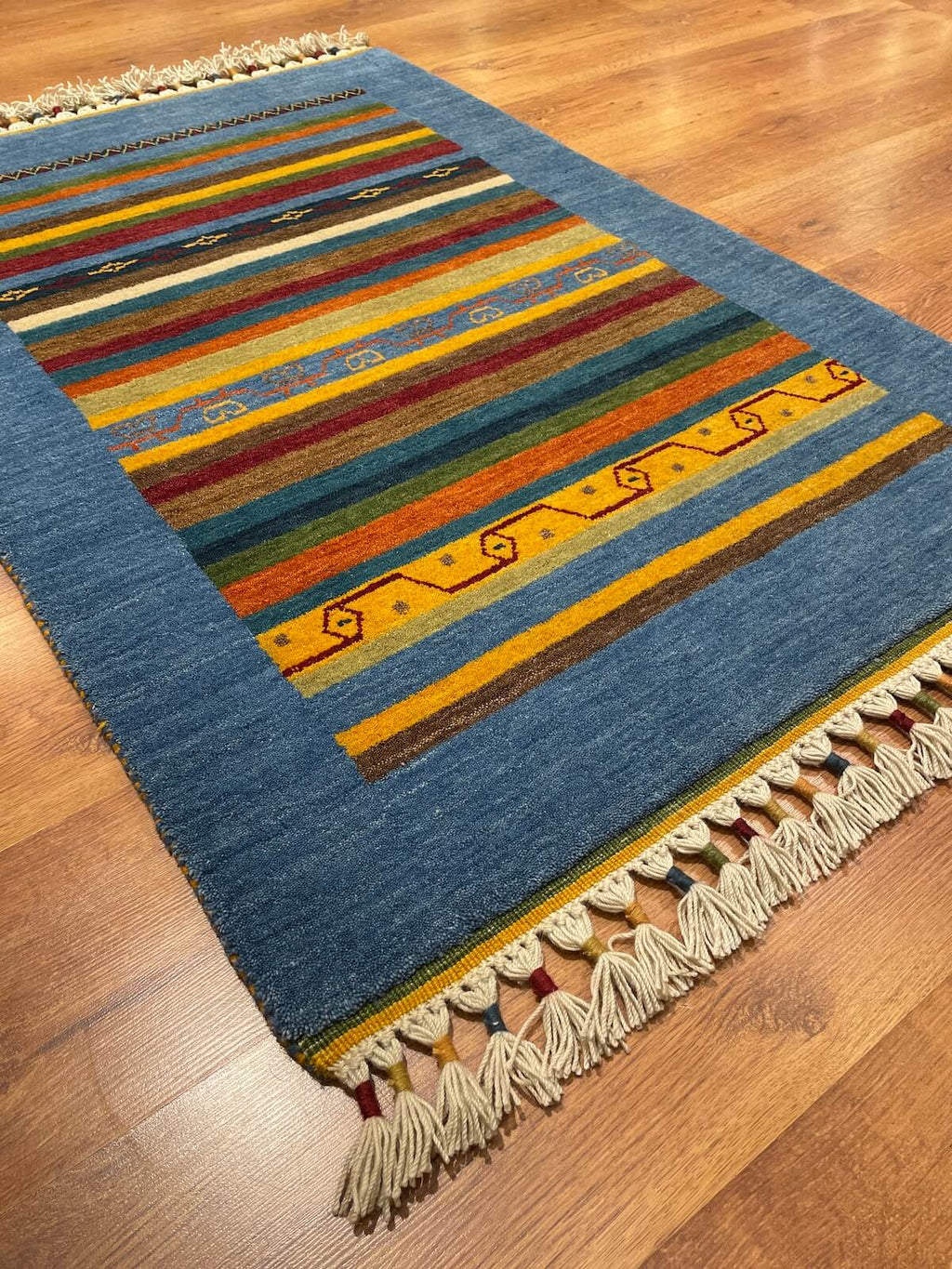 Tribal Handwoven Blue Wool Rug – 89X125 by Camel Carpet
