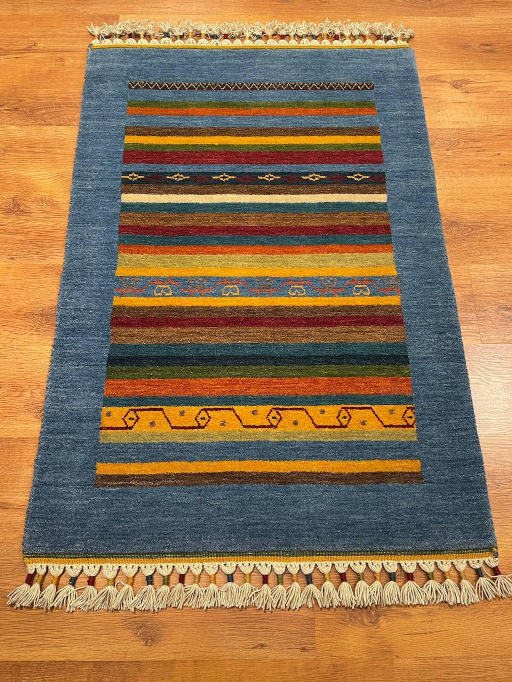 Tribal Handwoven Blue Wool Rug – 89X125 by Camel Carpet