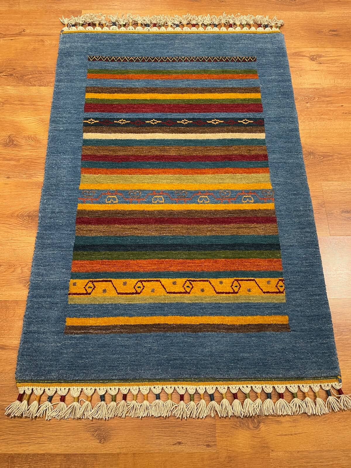 Tribal Handwoven Blue Wool Rug – 89X125 by Camel Carpet