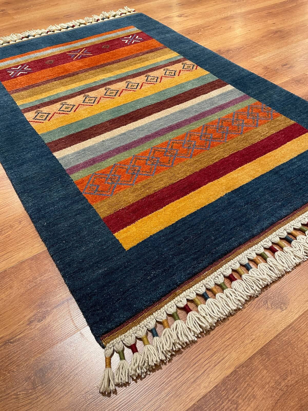 Tribal Handwoven Navy Wool Rug – 91X125 by Camel Carpet