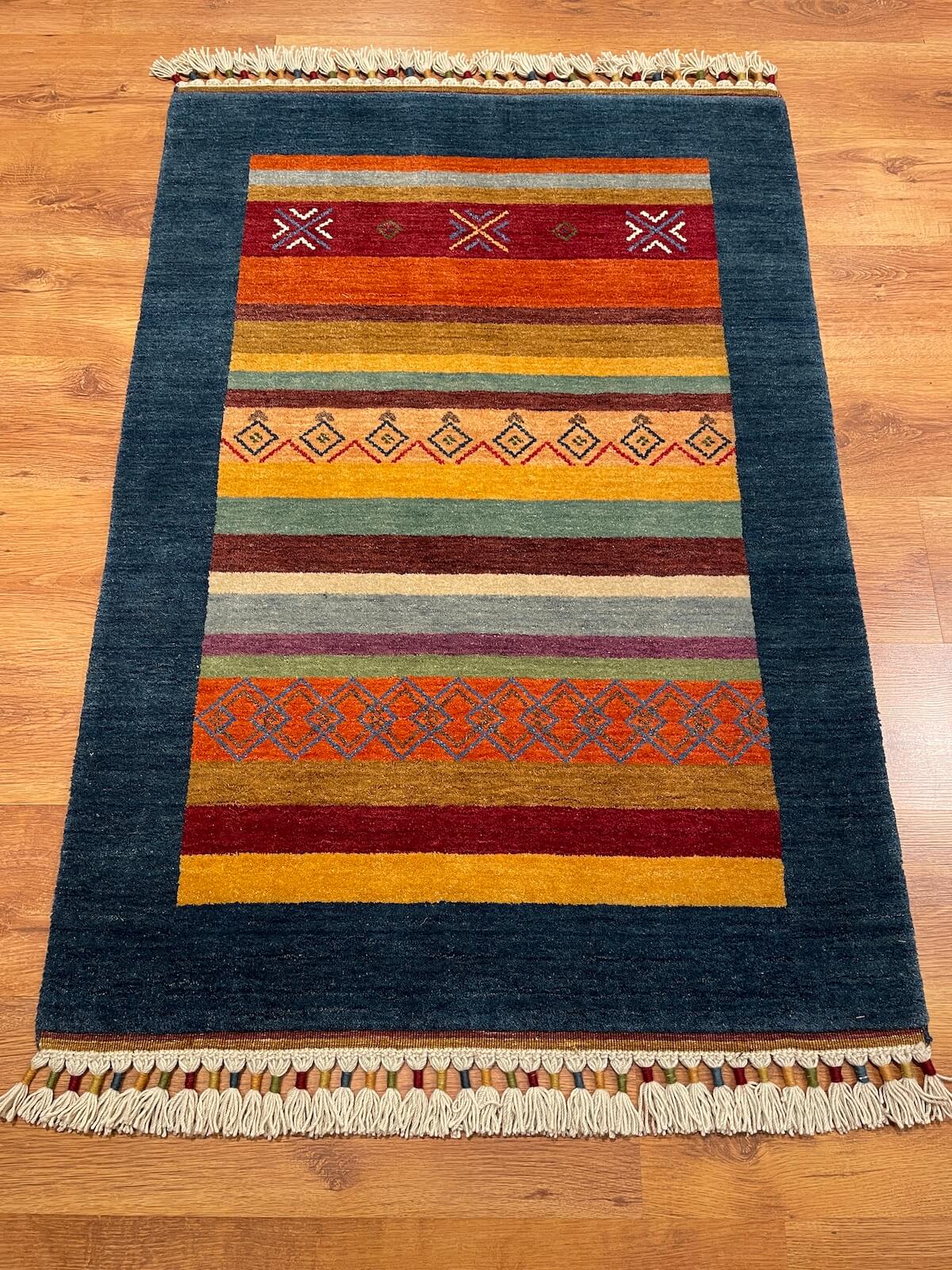 Tribal Handwoven Navy Wool Rug – 91X125 by Camel Carpet