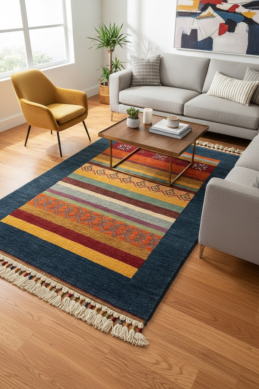 Tribal Handwoven Navy Wool Rug – 91X125 by Camel Carpet