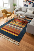 Tribal Handwoven Navy Wool Rug – 91X125 by Camel Carpet