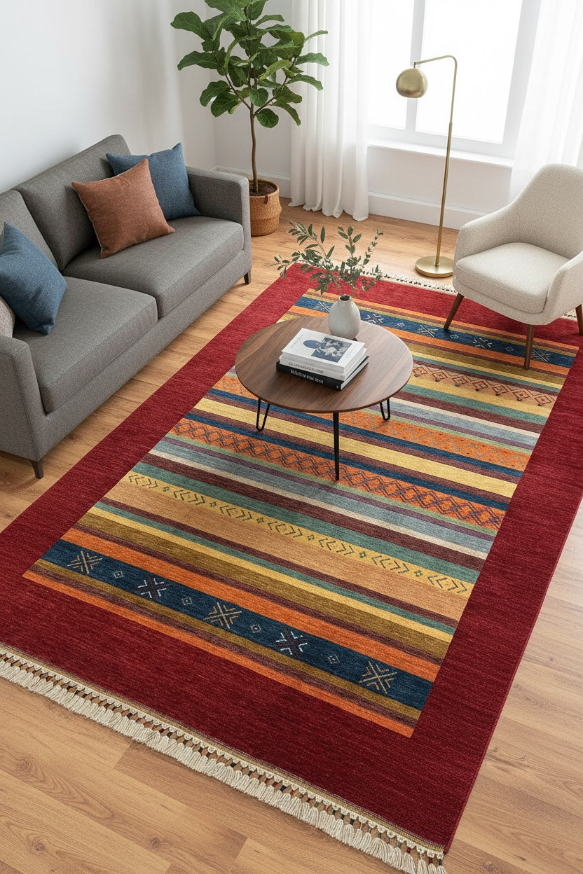 Tribal Handwoven Red Wool Rug – 168X242 by Camel Carpet