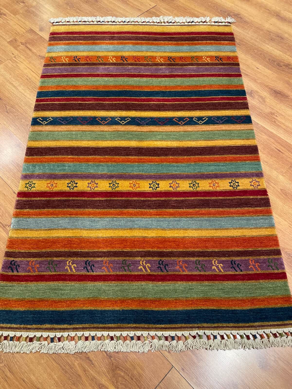 Tribal Handwoven Rengarenk Wool Rug – 120X182 by Camel Carpet
