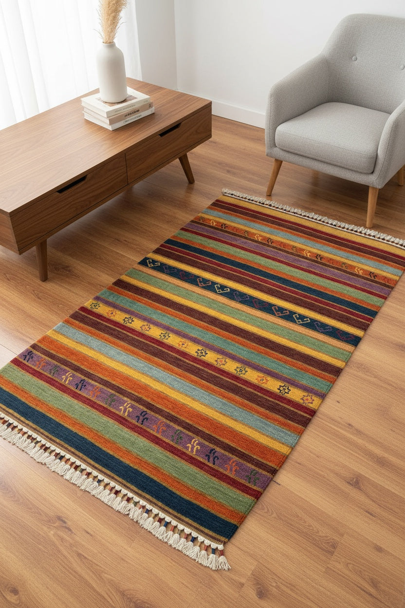 Tribal Handwoven Rengarenk Wool Rug – 120X182 by Camel Carpet
